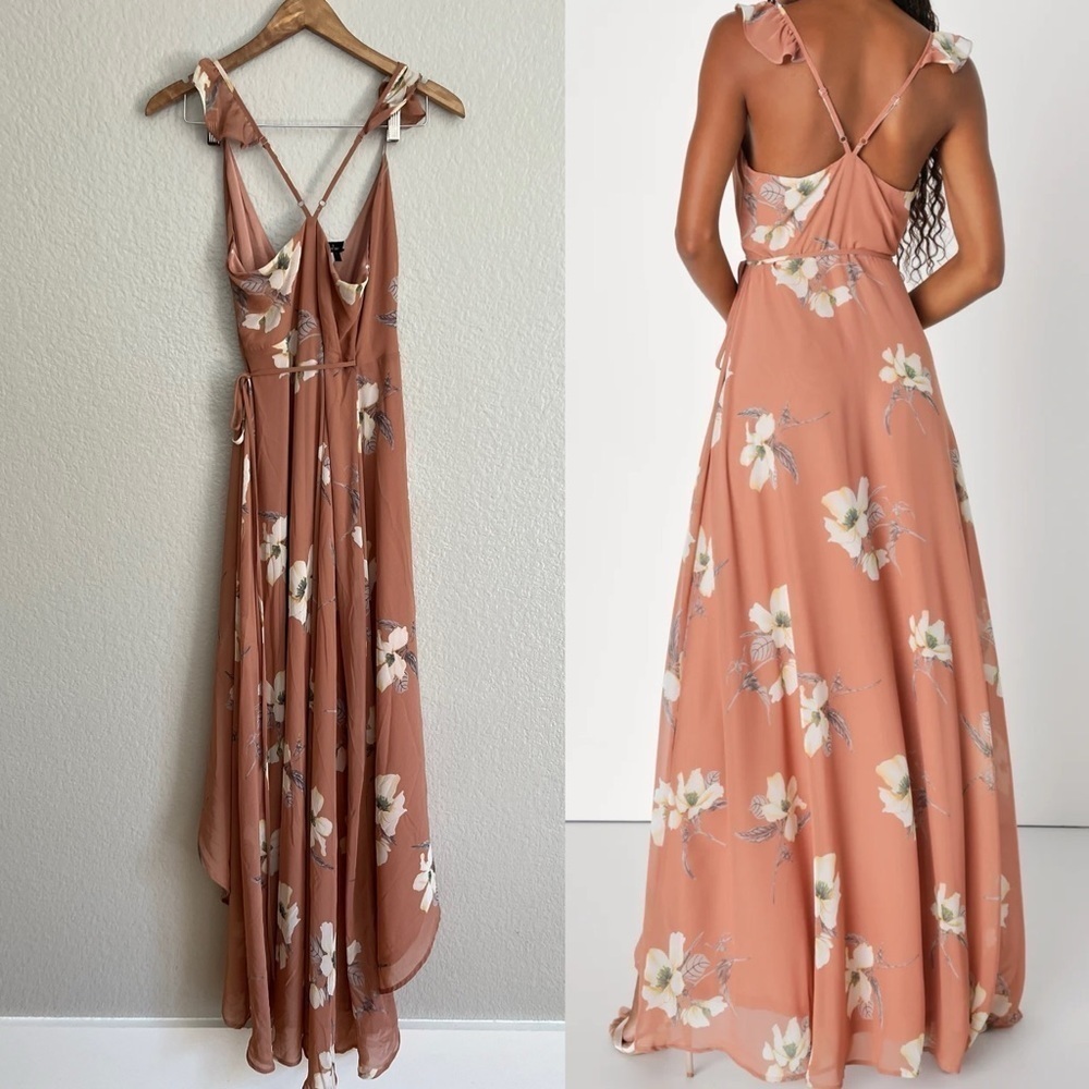 NWOT All Mine Rusty Rose Floral Print High-Low Wrap Dress - Picture 3 of 6
